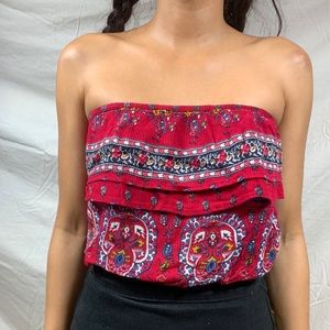 Red Boho Strapless Tube Top